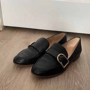 Essex Lane - Black Leather Loafers with Gold Buckle